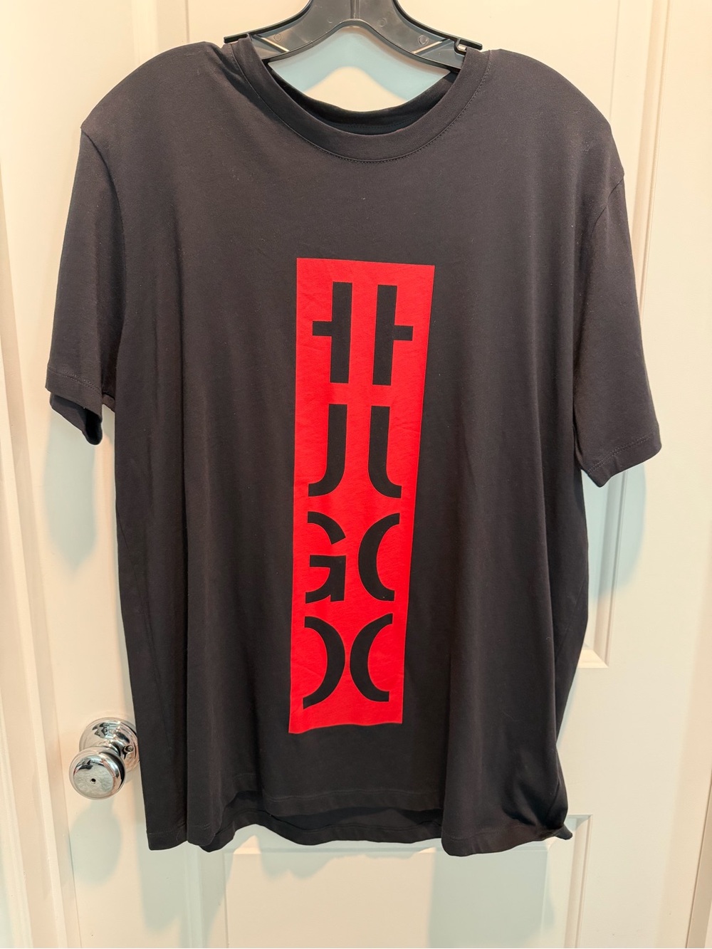 Hugo Boss Black Short Sleeve Tee with Red Vertical Logo